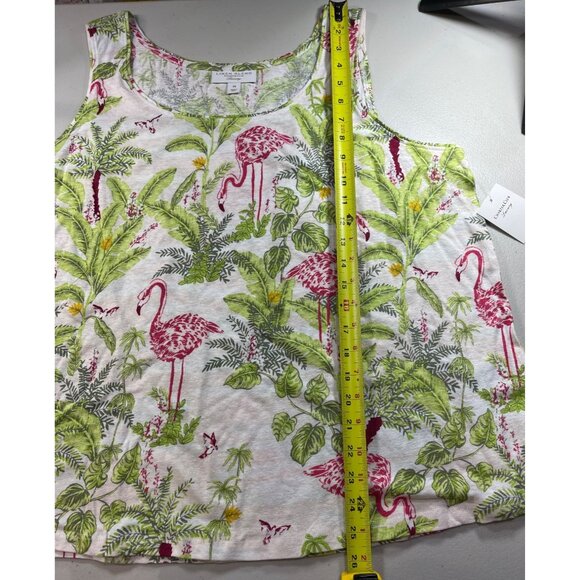 Charter Club 2X Linen Blend Tank Top With Flamingo & Palm Print - Picture 5 of 11